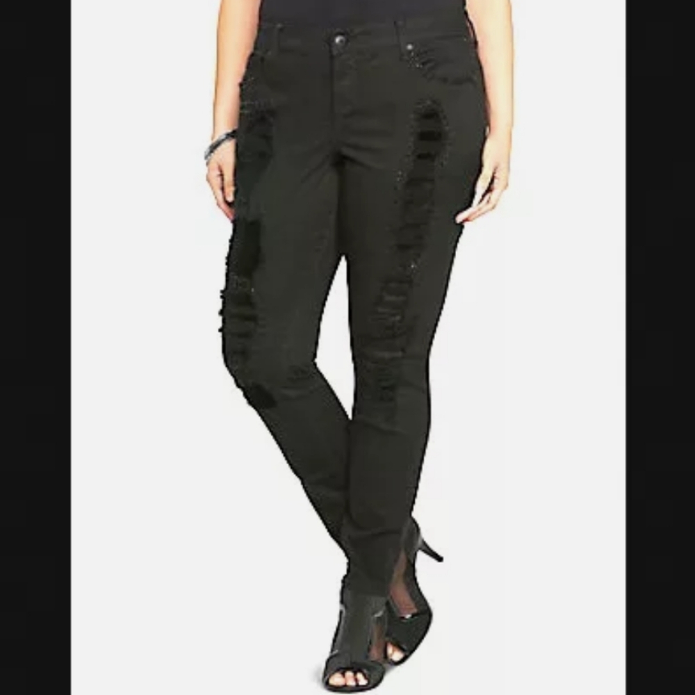 TORRID Plus 26 Black Ripped Beaded Jeans Velvet